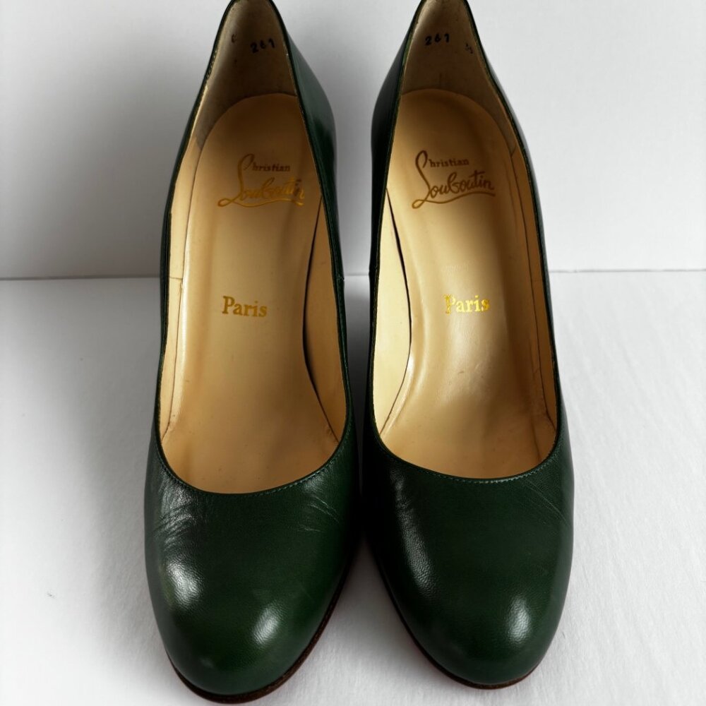 Christian Louboutin Miss Boxe Green Leather & Wood Wedges Shoes 39.5 - Picture 7 of 11